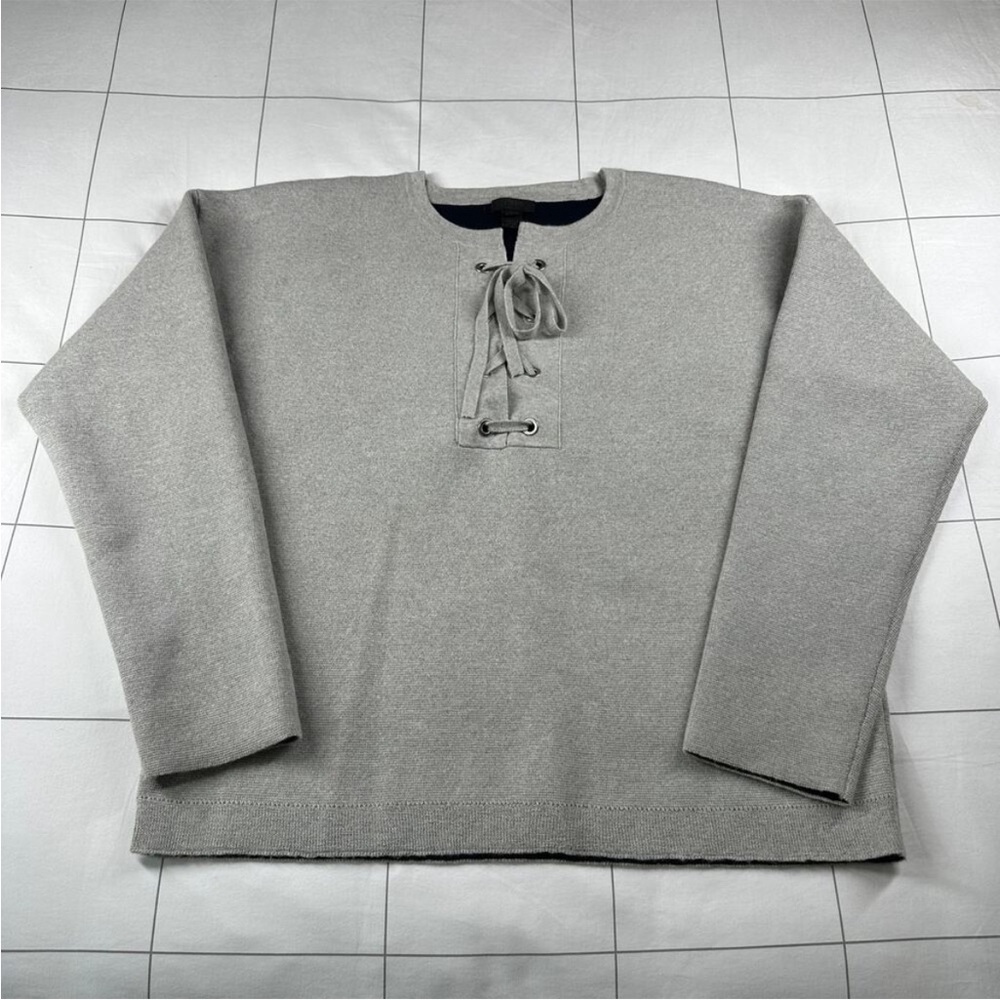 J. Crew Collection Sweater Womens Large Gray Merino Wool Bonded Lace Up Knit